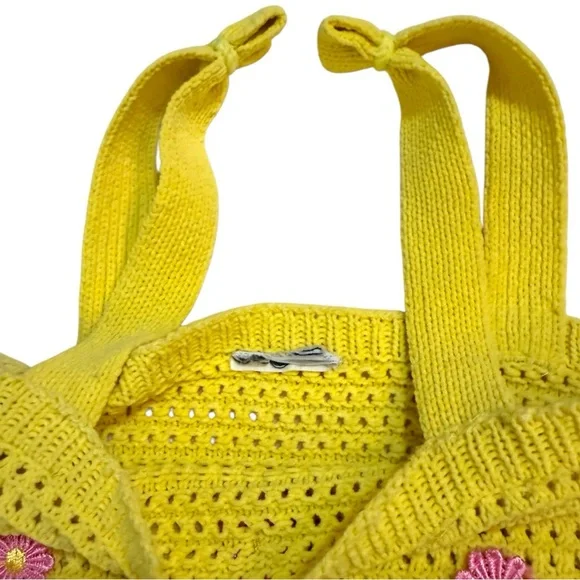 Yellow Knit Crop Top with Pink Flower Accents - Picture 4 of 6